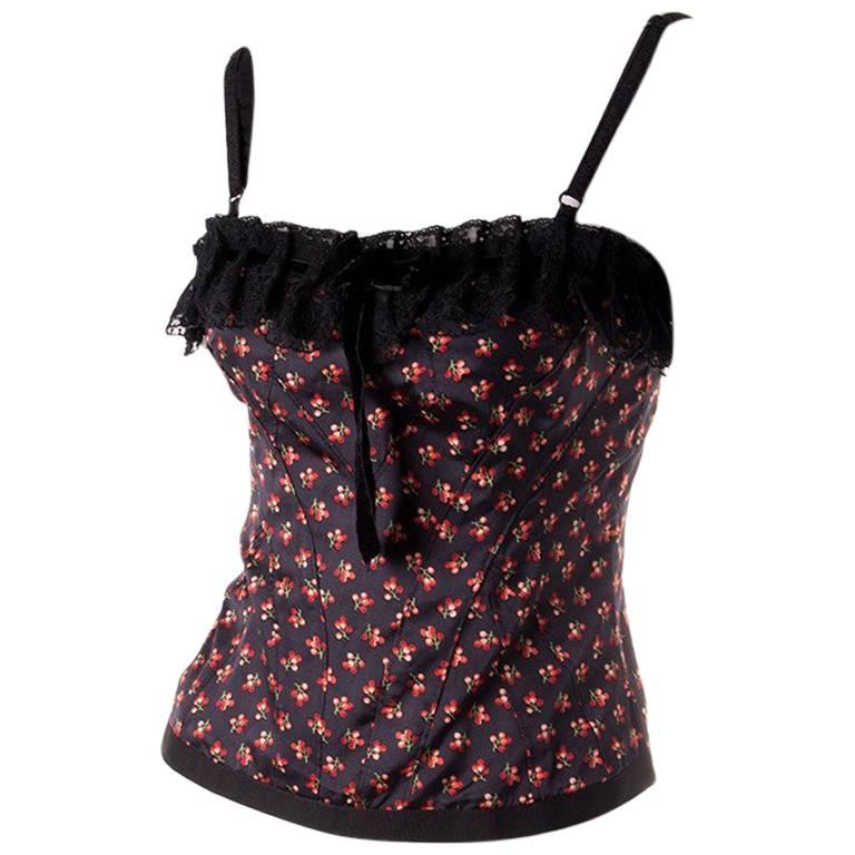Dolce and Gabbana D&G Cherry Print Bustier For Sale