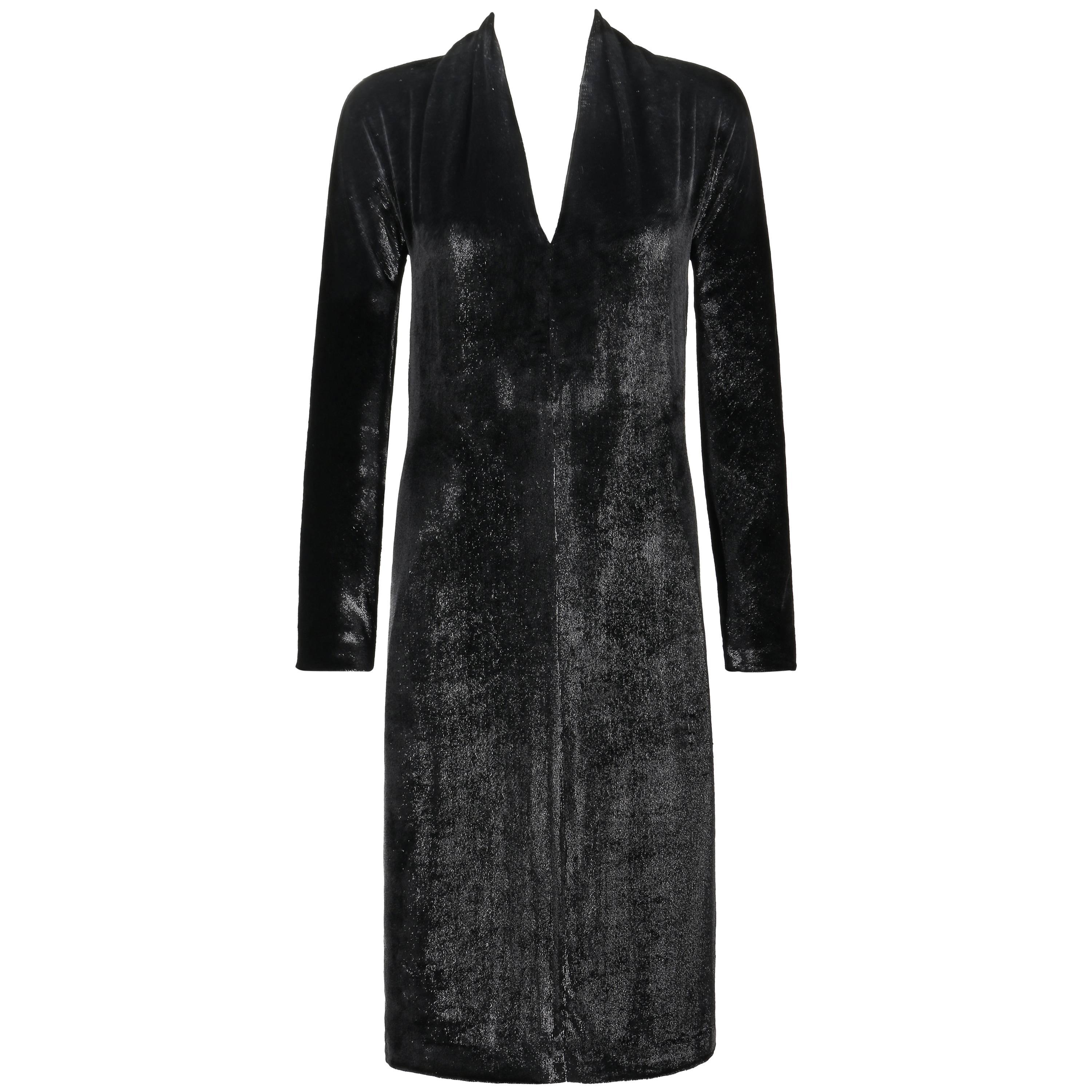 YVES SAINT LAURENT A/W 2000 YSL Black Lame Velvet Cocktail Evening Dress For Sale