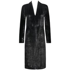 Vintage YVES SAINT LAURENT A/W 2000 YSL Black Lame Velvet Cocktail Evening Dress