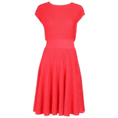 2013 Christian Dior by Raf Simons Neon Pink Textured Stretch Cocktail Day Dress