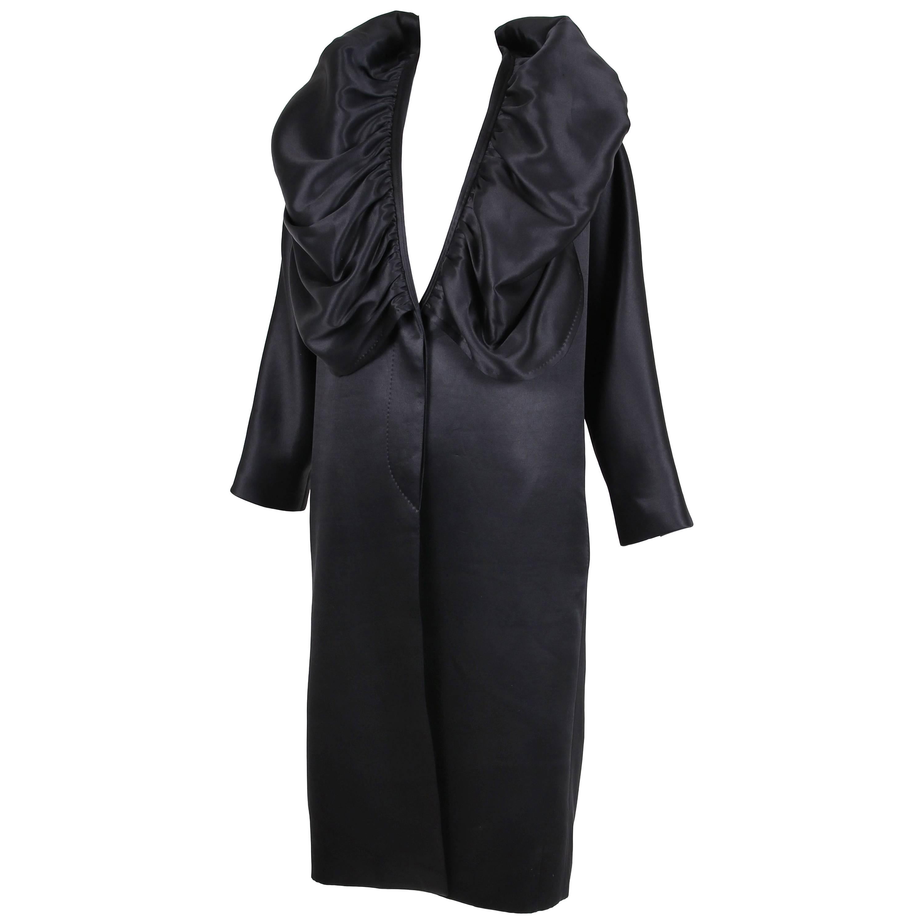 Dries Van Noten Black Opera Coat w/Deep V-Neck & Oversized Collar