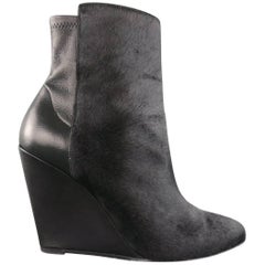 VINCE Size 8 Black Pony Hair & Leather Wedge LANIE Ankle Boots 8