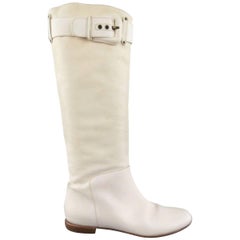 Vintage GIUSEPPE ZANOTTI Size 7 Cream Leather Knee High Buckle Boots