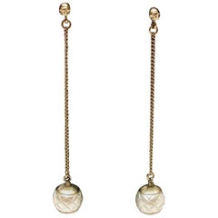RARE IMPOSSIBLE TO FIND  Chanel CC Logo matelassé Pearl Long Chain Earrings