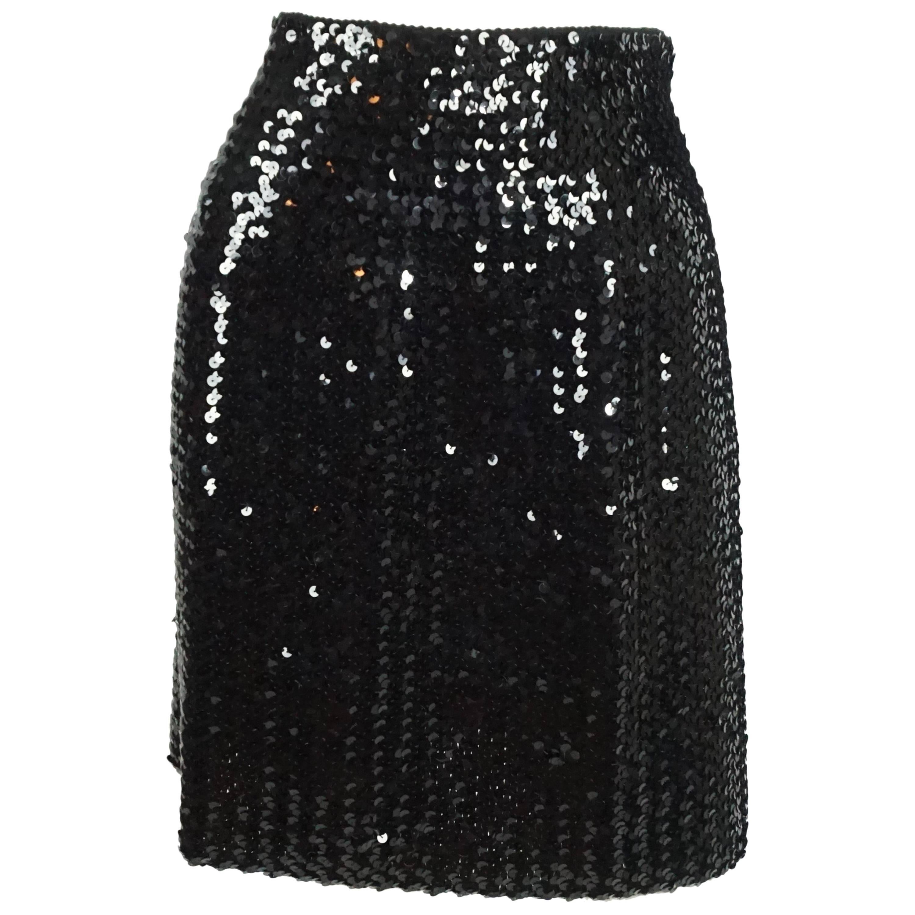 Todd Oldham 1990's Black Sequin Knit Skirt - Size Small For Sale