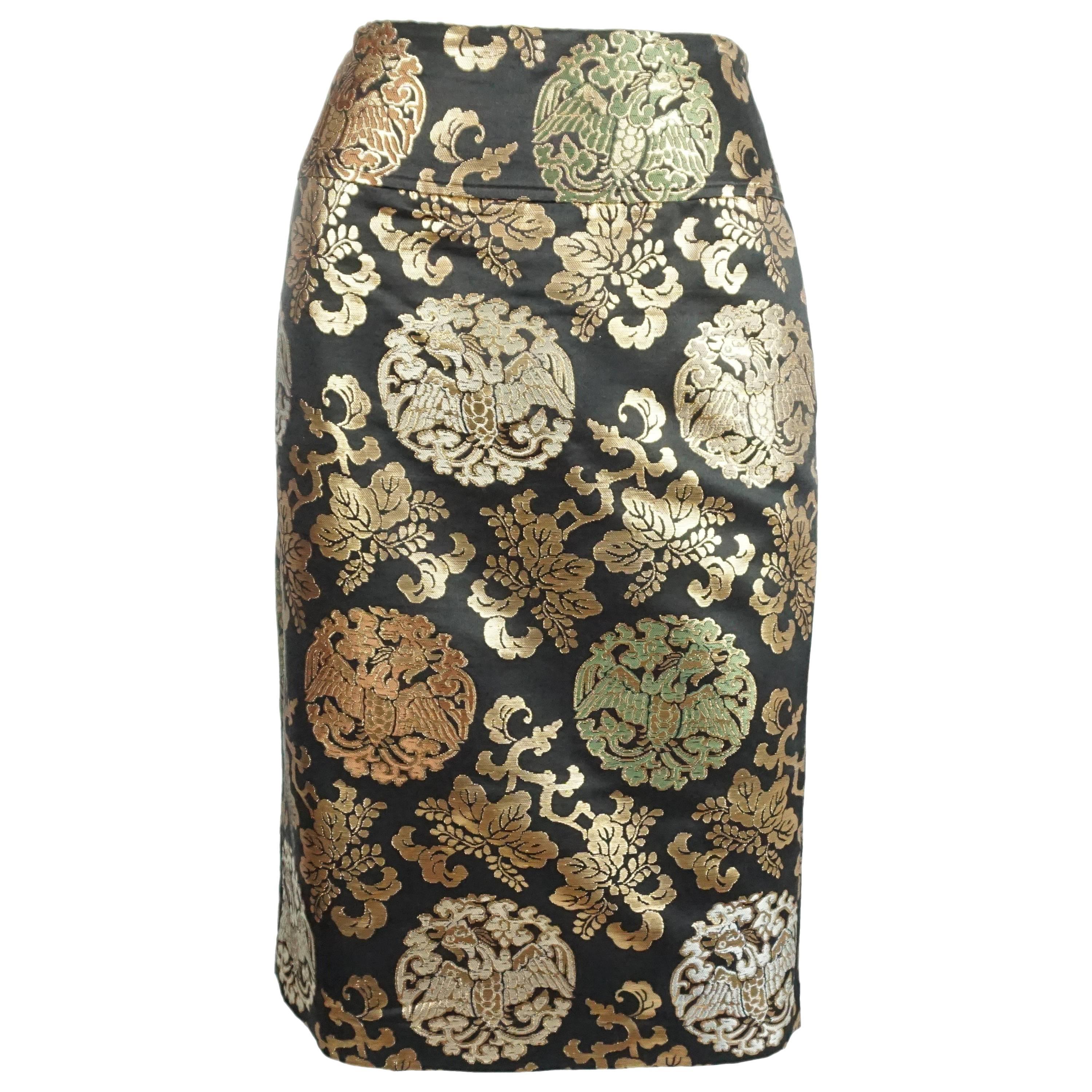 Ralph Lauren Black and Gold Asian Inspired Skirt 
