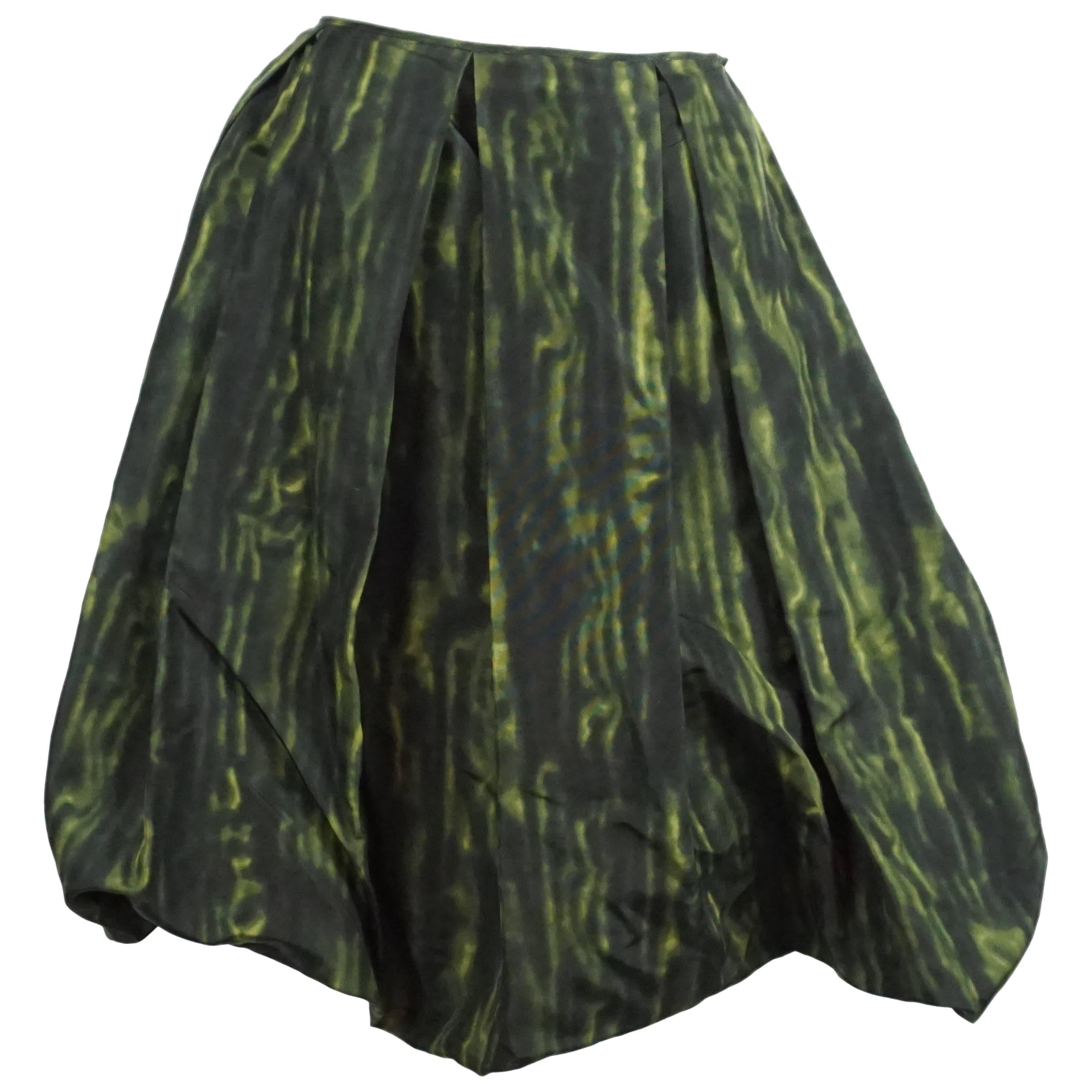 Prada Green Print Silk Taffeta Skirt - 44