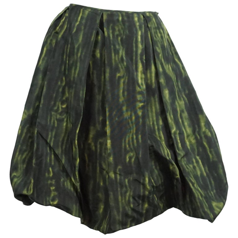 Prada Green Print Silk Taffeta Skirt - 44 at 1stDibs | green taffeta ...
