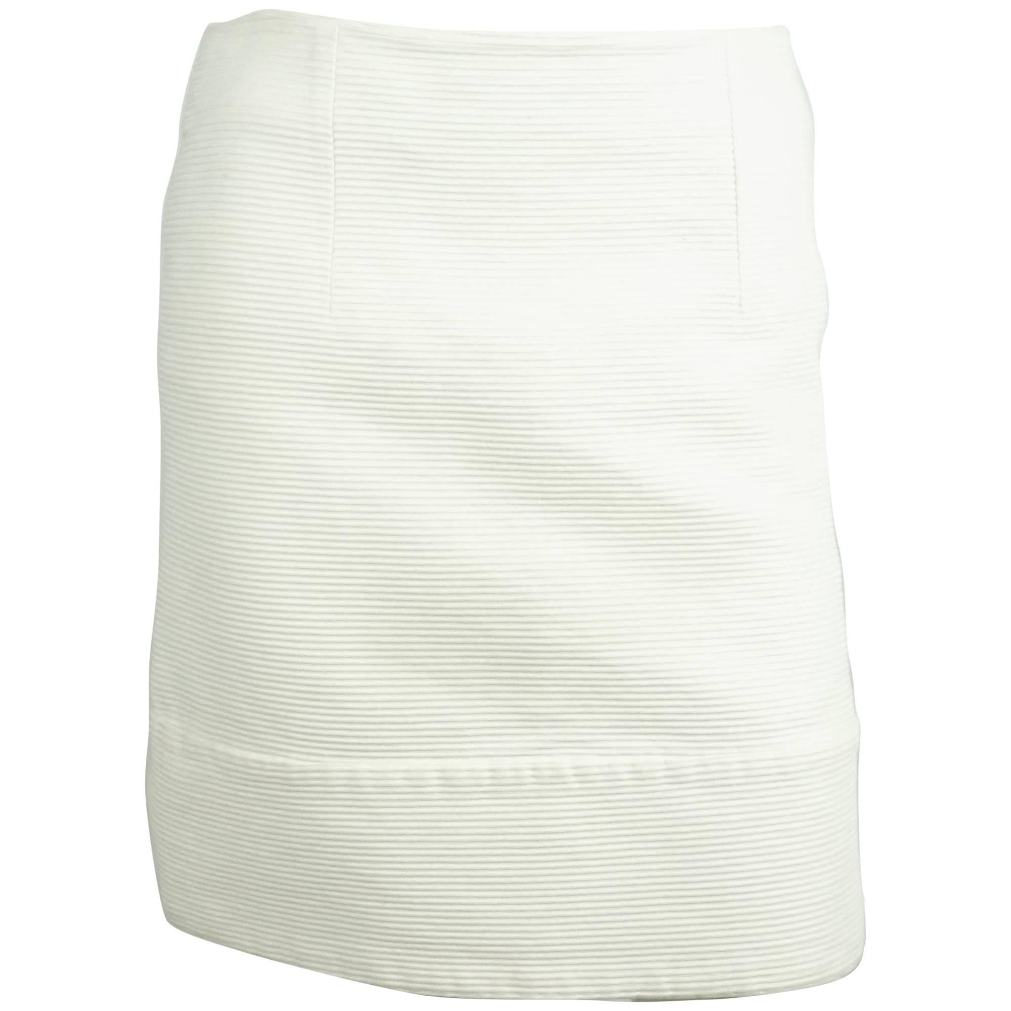 Chloe White Ribbed Cotton Skirt - 42 For Sale
