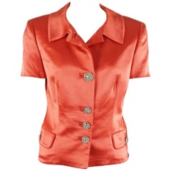 Gianni Versace Couture Coral Silk Short Sleeve Jacket -Small