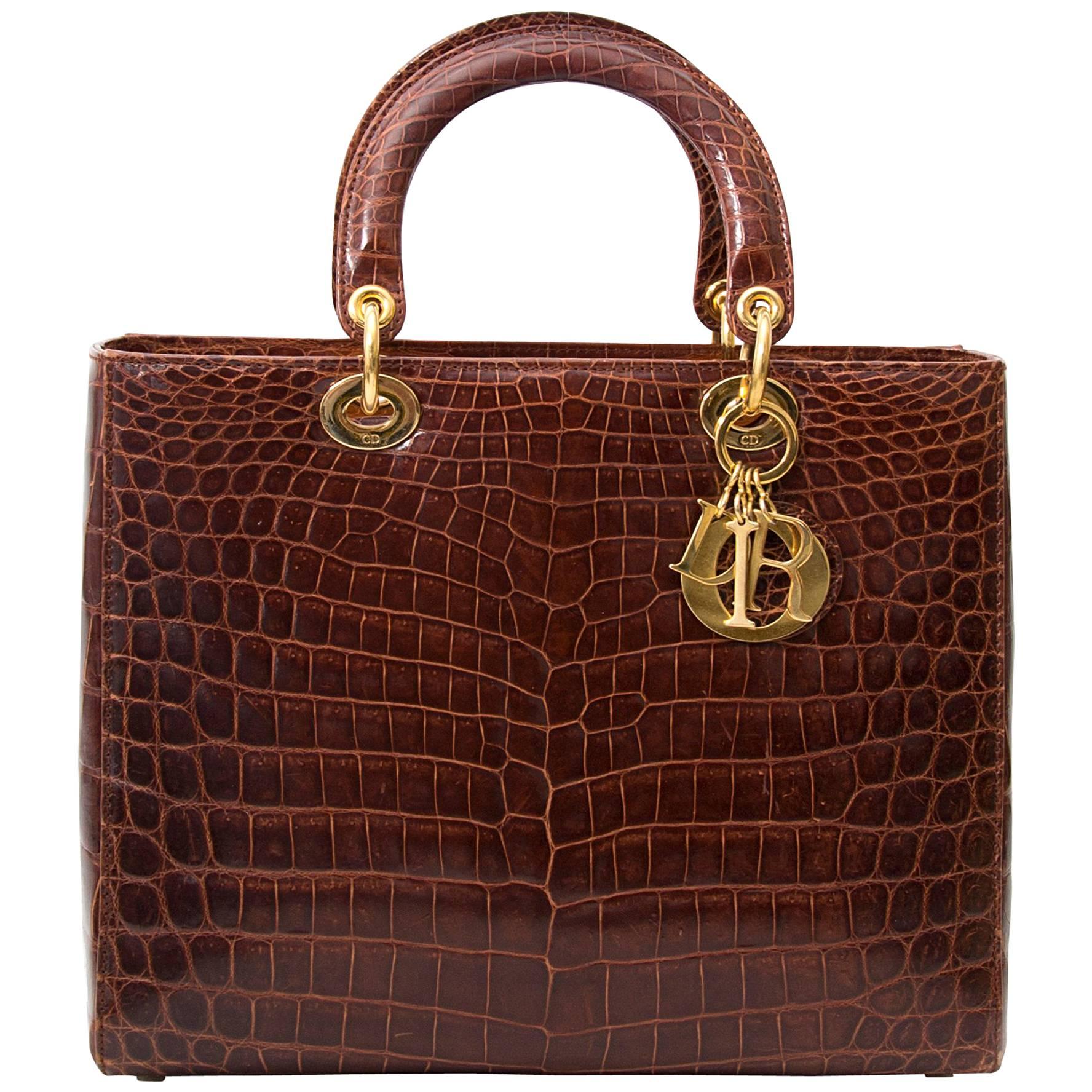 Dior Brown Croco Lady Dior Bag