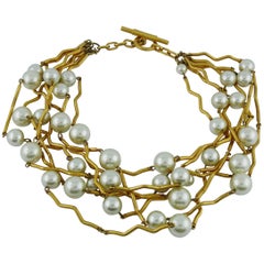 Biche de Bere Vintage Multi Strand Modernist Pearl Choker Necklace