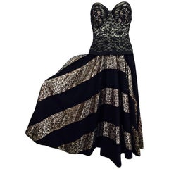 Vintage Rose Barrack black lace and pink satin circle skirt corset top 1950s