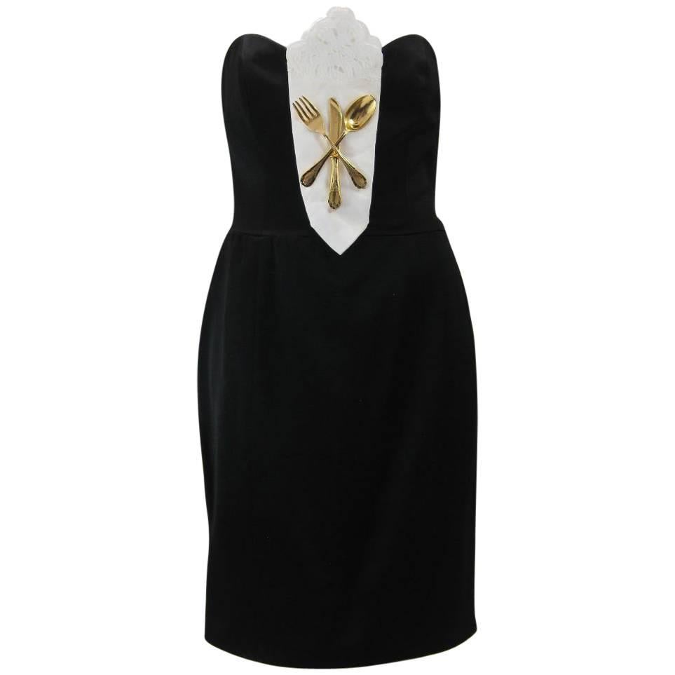 Iconic 1989 Moschino Couture Black Strapless Dinner Dress