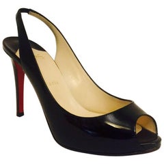 Charismatic Christian Louboutin Black Patent Leather Slingback Heels