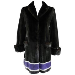 Prada Bespoke 2014 Mink with Purple White Intarsia Stripe Fur Coat