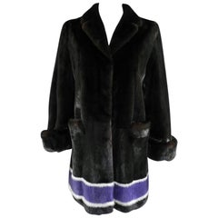 Prada Bespoke 2014 Mink with Purple White Intarsia Stripe Fur Coat 1