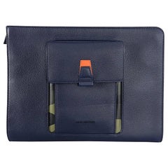 Dior Homme Spring 2016 Navy Leather and Camoflauge Portfolio Clutch Bag