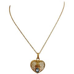 Vintage LANVIN skinny chain necklace with heart logo charm crystal pendant top 10