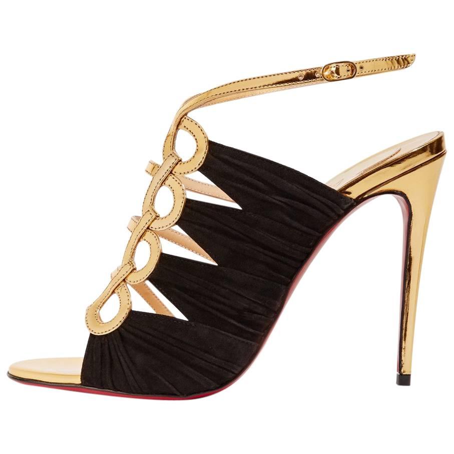 Christian Louboutin New Black Gold Cut Out Evening Sandals Heels in Box