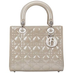 2011 Christian Dior Grey Pearlized Quilted Patent Leather Medium Lady Dior