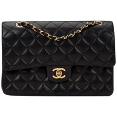 1980s Chanel Black Quilted Lambskin Vintage Medium Classic Double Flap Bag