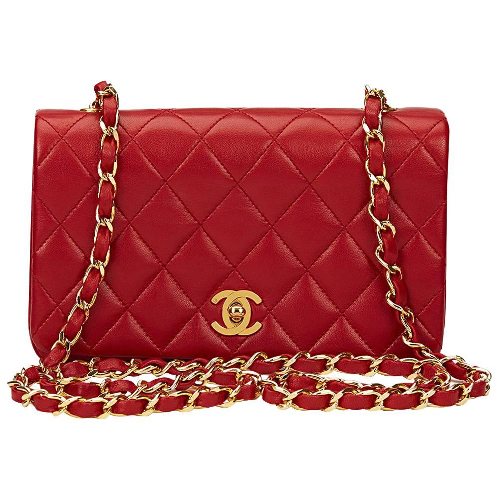 1980s Chanel Red Quilted Lambskin Vintage Mini Flap Bag