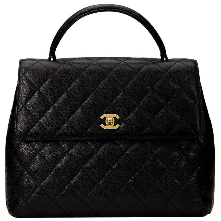 2002 Chanel Black Quilted Caviar Leather Timeless Kelly at 1stDibs