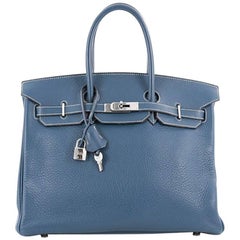 Hermes Birkin Handbag Blue Thalassa Clemence with Palladium Hardware 35
