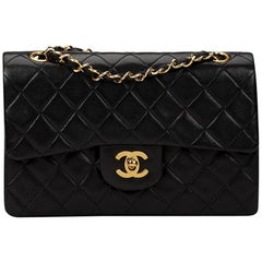1980s Chanel Black Quilted Lambskin Vintage Small Classic Double Flap Bag