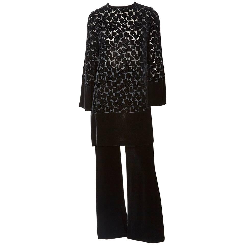 Yves Saint Laurent Cut Velvet Tunic and Pant Emsemble For Sale