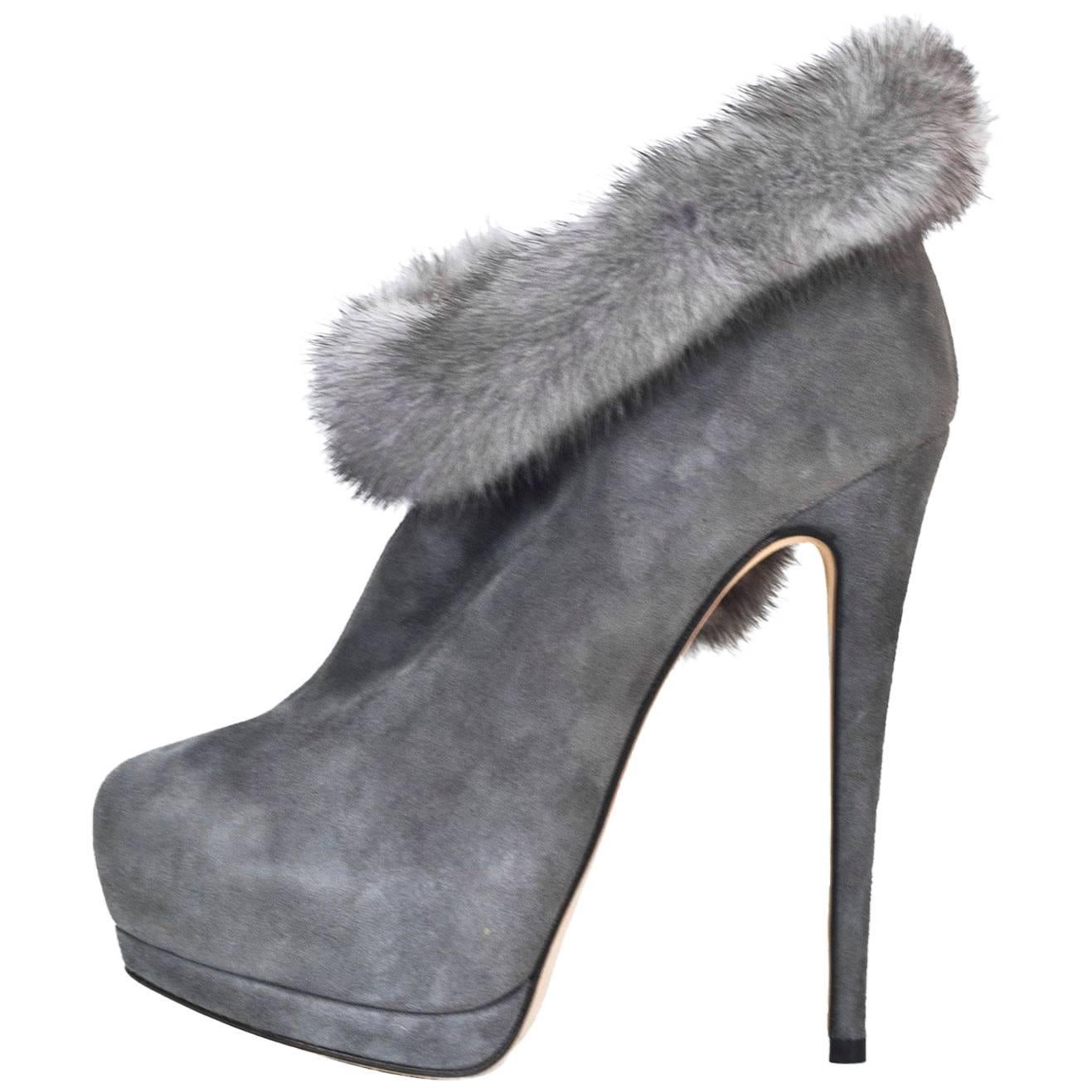 Giuseppe Zanotti Grey Suede and Fur Bootie Sz 36 