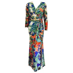 Remarkable Roberto Cavalli Multicolor Floral Print V Neck Long Dress