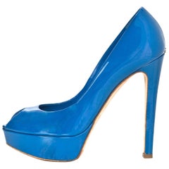Christian Dior Blue Patent Peep Toe Pumps Sz 36 6