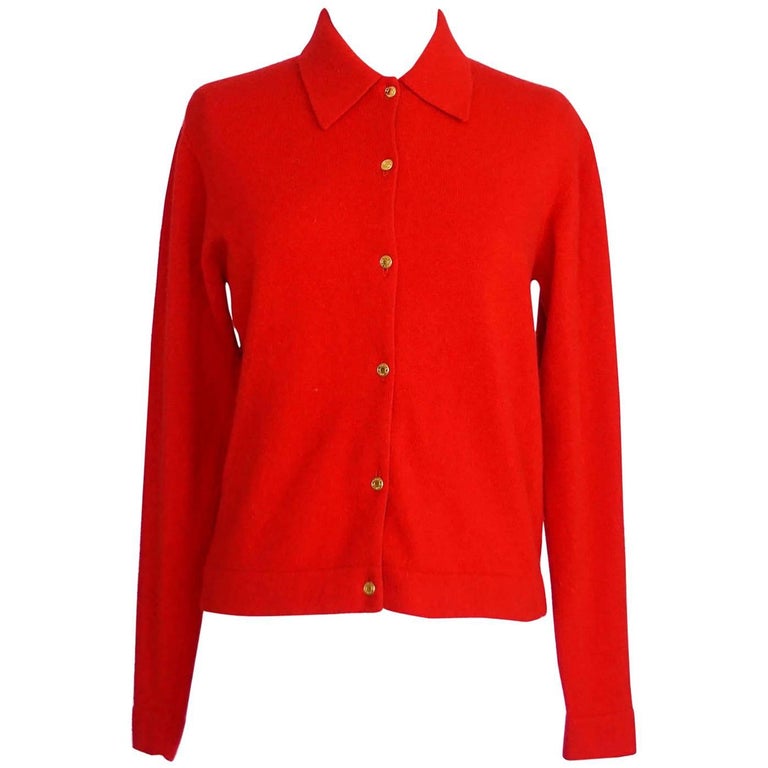Hermes Sweater Vintage Cashmere Rich Red Cardigan XL at 1stdibs