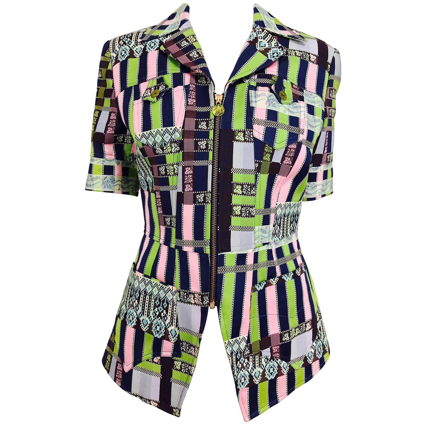 Christian LaCroix Bazar zipper front Short sleeve jacket 1980s For Sale