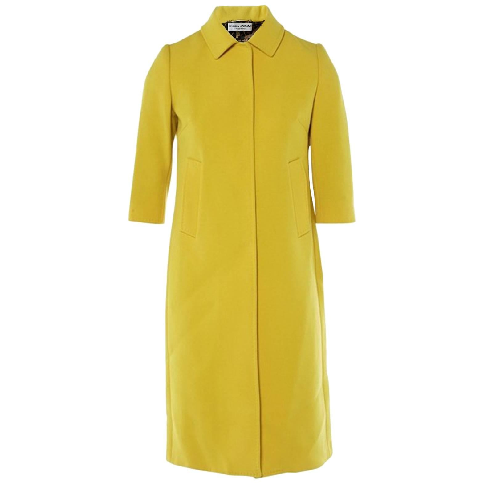 Dolce & Gabbana Yellow Wool Button Up Coat Sz IT40
