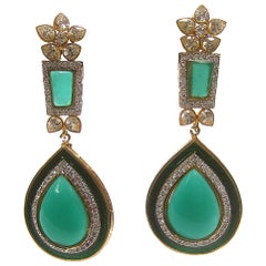 Exquisite Emerald Green Poured Glass Tear Drop Crystal Earrings