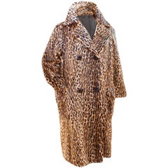 70s Vintage Leopard Coat Faux Fur Long Double Breasted Ladies Size M 2