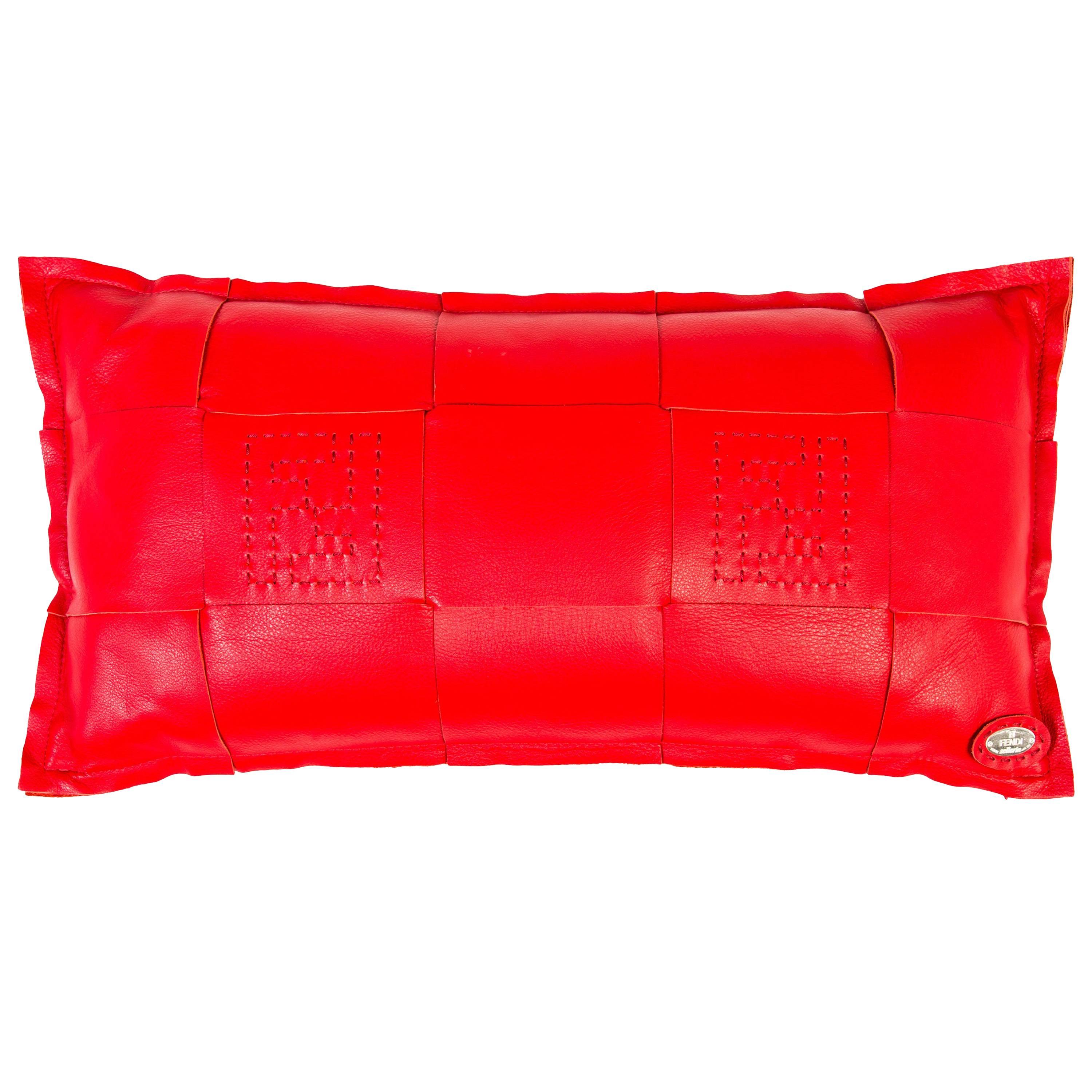 Fendi Red Leather Logo Home Decorative Couch Chair Throw Pillow