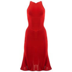 Alaia Autumn-Winter 2001 couture red knitted mid length evening dress