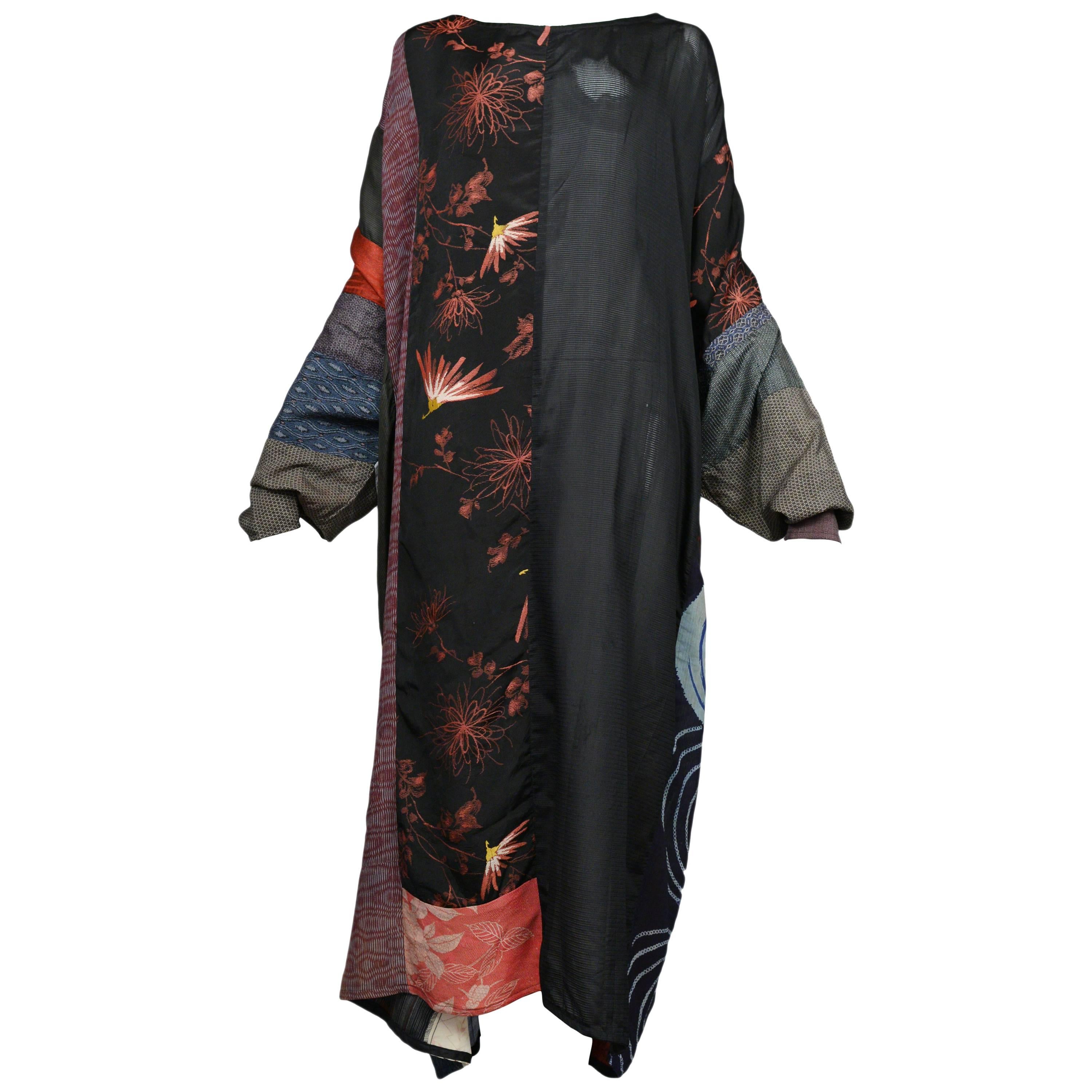 Vintage Grau Japanese Kimono Patchwork Caftan Gown 1980s