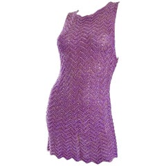 Vintage Isaac Mizrahi Bergdorf Goodman 1990s Purple + Gold Crochet Mini Dress 