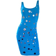 Documented C.D. Greene Turquoise Teal Blue Vintage Mirrored Bodycon Beaded Dress