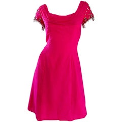 1960s Lilli Diamond Deadstock Hot Pink Fuchsia Vintage 60s A Line Chiffon Dress