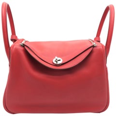 Hermes Lindy 30 Vermillon/ Red Swift Leather Satchel Bag