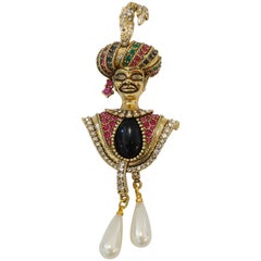 1980's Mary McFadden Man with Crystal Feather Turban Brooch 10