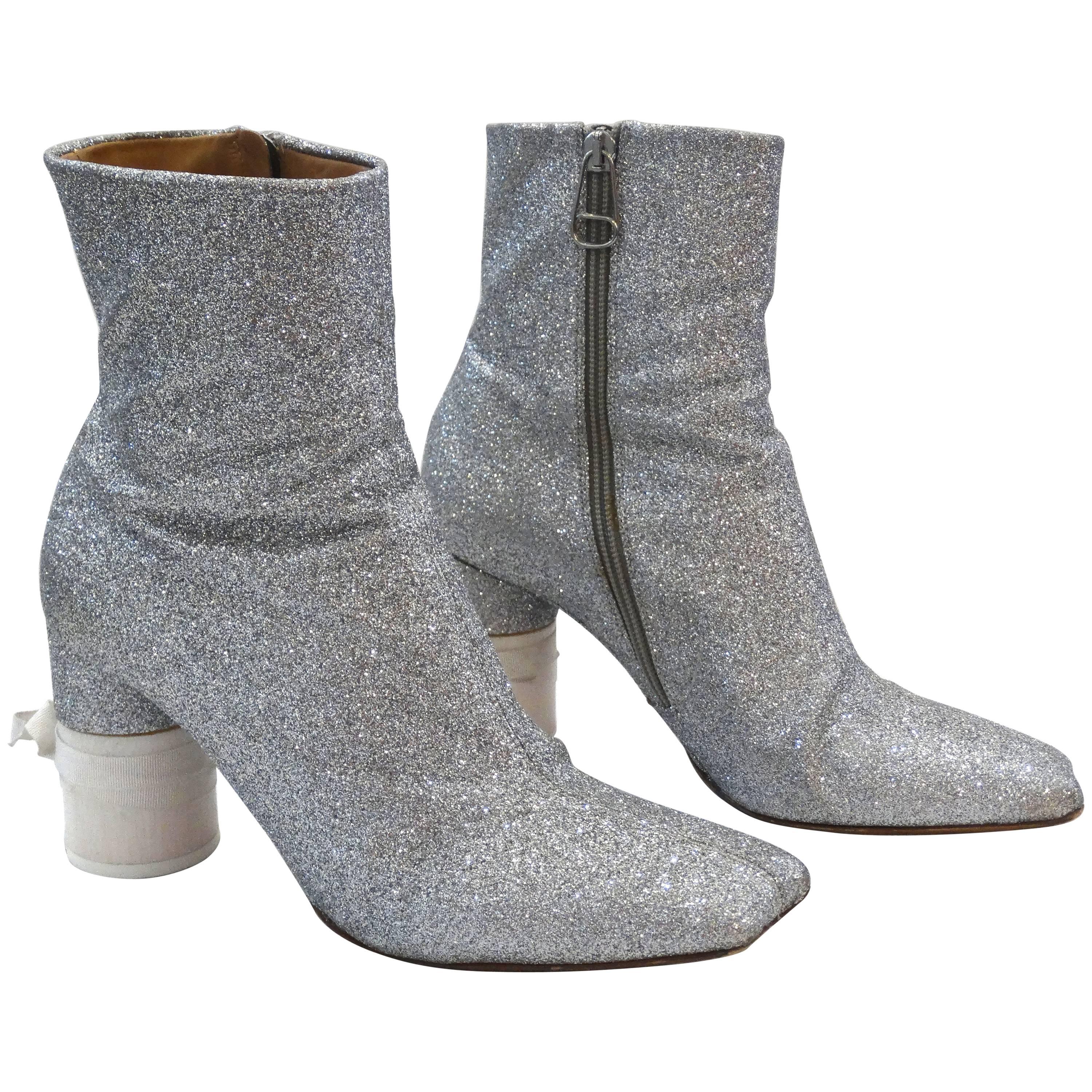 Coveted Maison Martin Margiela Silver Glitter Heeled Boots