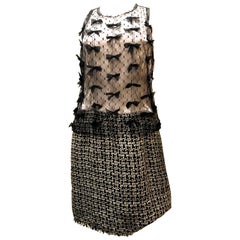 Chanel Silk and Boucle Dress w/ Sheer Overlay