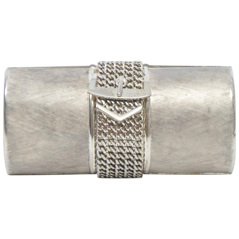Rodo 1980s Silver Clutch with Buckle
